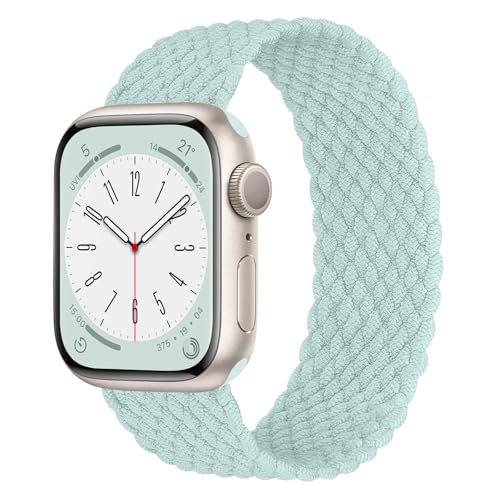 Proworthy Braided Solo Loop Compatible With Apple Watch Band 42mm 44mm 45mm 49mm for Men Women, Stretch Nylon Elastic Strap Wristband for iWatch Series Ultra2 Ultra SE2 SE 9 8 7 6 5 4 3 2 1 (L, Mint) by Proworthy - Used condition - US$10.88