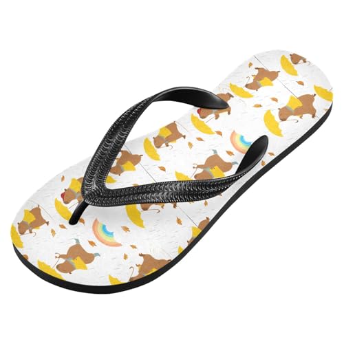 ALAZA Cute Capybara with Umbrella Flip Flops for Women Fashion Beach Slippers Comfort Mens Flip Flops Non-Slip Rubber Shower Slippers Sandal for Hotel Travel Sport,XS2