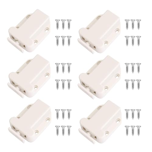 Bamyli 6 chiusure a pressione con viti, chiusura a scatto con funzione pop up automatica, per porte di armadi da cucina, mobili per la casa (bianco)