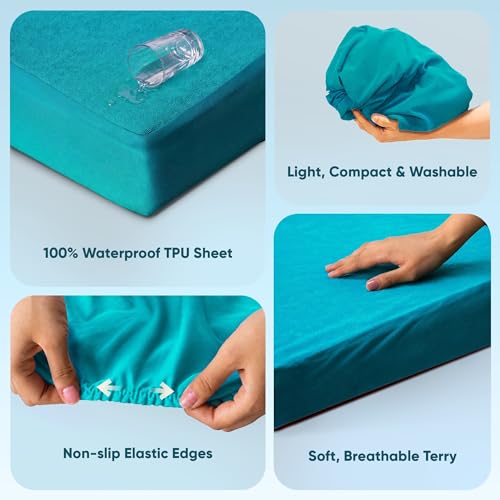 Image of Frido Bamboo Waterproof Mattress Protector for Queen Beds (78 x 60 Inch), Soft Bamboo Terry Comfort, Cooling Breathable & Noiseless Mattress Cover, Fit for Mattresses Up to 10 Inches (Teal Blue)