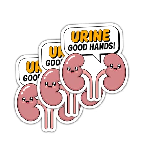 (3 Pcs) Urine Good Hands Sticker - Funny Kidney Pun Decal - Humor Medical Pun Gift Nurse Doctor - Cute Kidney Sticker for Nephrologist - Decal 3 Inch for Laptop Water Bottles Phone