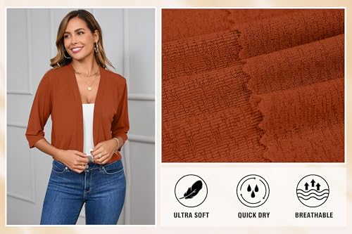 Image of Iandroiy Women's 3 /4 Sleeve Shrugs Lightweight Open Front Cropped Cardigan for Women