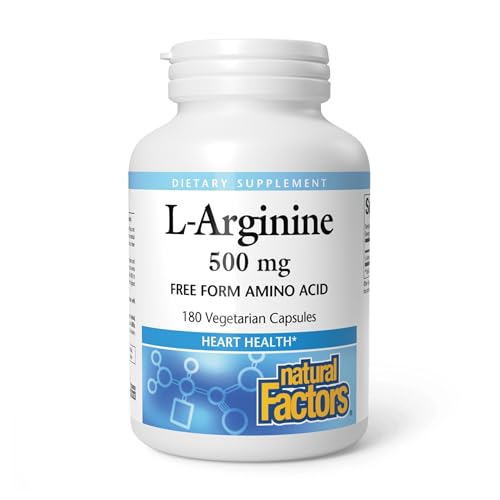 Natural Factors, L-Arginine 500 mg, Supports a Healthy Cardiovascular System, Heart and Muscle Metabolism, 180 capsules (180 servings)