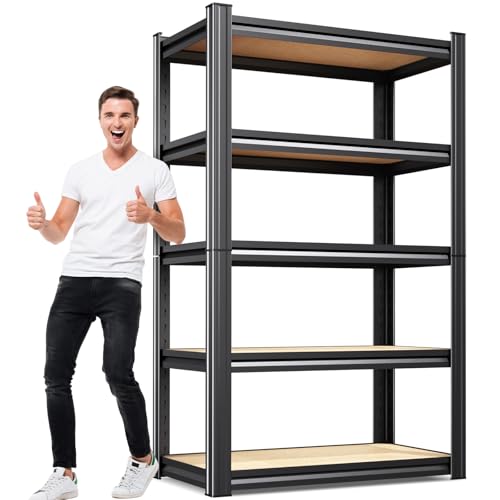 Image of 71 inch H x 28 inch W x 12 inch D Garage Shelving for Home & Garage Organization, 5-Tier Adjustable Metal Storage Rack for Tools, Storage Bins & Household Essentials, Utility Shelf for Garage, Pantry