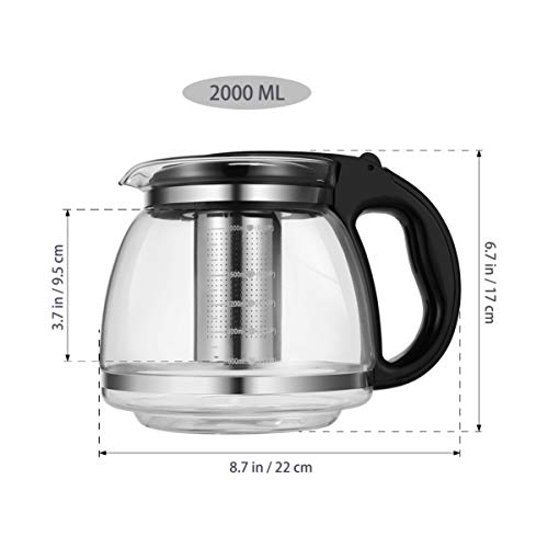 HEMOTON Infusión de té de vidrio de borosilicato 2000 ml de infusión de tetera transparente e infusión de tetera de… - Imagen 4