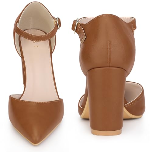 Perphy Pointed Toe Ankle Strap Dress Pumps Shoes Chunky Heels Pumps for Women4