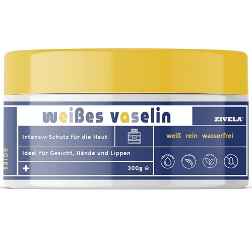 Zivela Jalea de queroseno blanco 300 g - Vaselina pura para piel seca - Protección intensiva de la piel para cara, manos y labios - Sin agua hipoalergénico vegano sin perfume