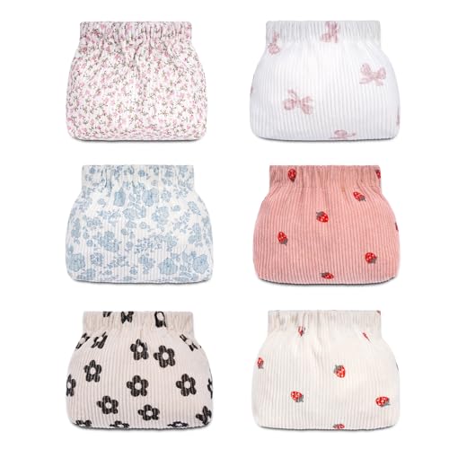 Image of honitty Corduroy Elastic Storage Bag, Portable Popper Organizer, Mini Makeup Bag,Ladies Lipstick Pouch, Large Capacity Wallet, Jewelry Small Objects Storage Organizer., 6PCS-Flower, 5.1 inches x 2