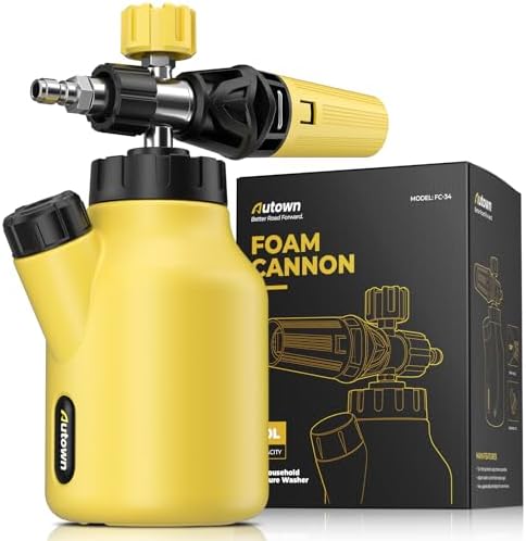 AUTOWN Foam Cannon for Pressure Washer, Car Wash Foam Sprayer with 1/4” Quick Connector, Heavy Duty Car Wash Foam Gun, Adjustable Nozzle, Wide Neck, 1 L Bottle