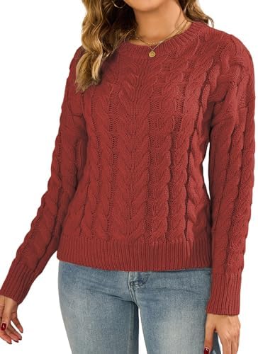 ZAFUL Womens Oversized Sweaters 2025 Cable Knit Chunky Sweater Long Sleeve Crewneck Pullover Loose Outfits