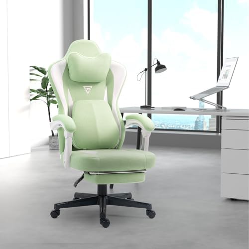 Ergonomic Gaming Chair with Heating, 360° Swivel, Pocket Spring Comfort, High Back Office Chair for Adults, Supports 350 lbs, Green, Ideal for Gaming & Work