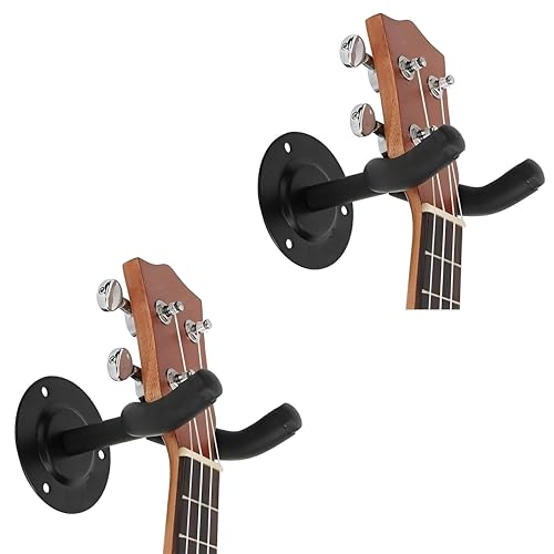 Image of VERAT 2 Pcs Guitar Wall Mount Hanger Hook, Wall Mounted Guitar Holder Stand with Soft Foam Padding, Heavy Duty Metal Guitar Rack for Acoustic, Electric, Bass Guitar, Ukulele, Banjo & Mandolin, Black