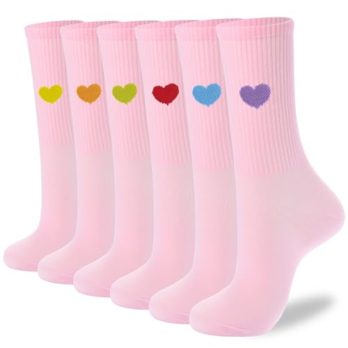 Image of inhees Women's Cotton Crew Socks - 6Pairs Above Ankle Fun Cute Heart Bootie Dress Socks - Gifts for Mother /Her