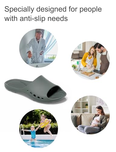 Image of KENROLL KW211 Non Slip Shower Slides, Thin Flat EVA Slippers | 7 drainage holes (5 side+2 bottom), rubber anti-slip patches, lightweight, for pool beach dorm gym, unisex, barefoot feel