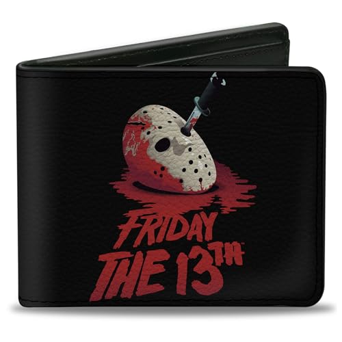 Horror Movies Wallet, Bifold, Friday the 13th Vintage Jason Mask Poster Black Red, Vegan Leather
