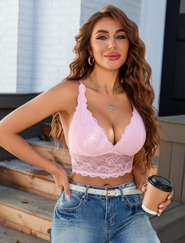 Image of Avidlove Bralettes for Women Lace Wireless Bra V Neck Racerback Crop Top Adjustable Lingerie No Padded