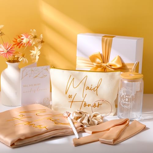 Set de propuesta de dama de honor con 8 cajas de regalo y copas de champán completas 5