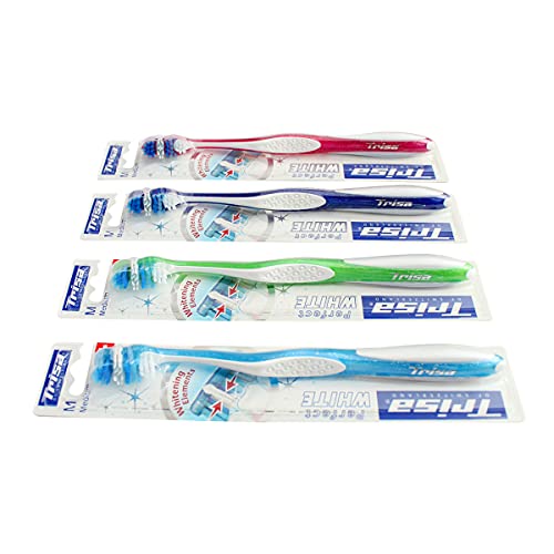 Image of Trisa Perfect White Medium Toothbrush | Whitening Bristles for Stain Removal | Ergonomic Non-Slip Handle | Natural Teeth Whitening | Medium Bristles | Assorted Color