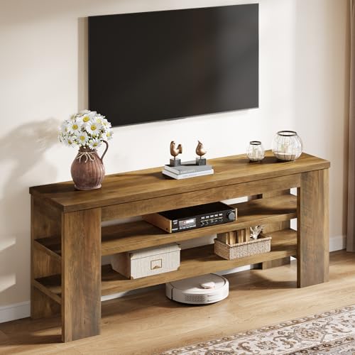 Tribesigns Meuble TV pour téléviseurs jusqu'à 55 pouces, centre de divertissement moderne avec compartiments ouverts et espace pour barre de son, pour salon et...