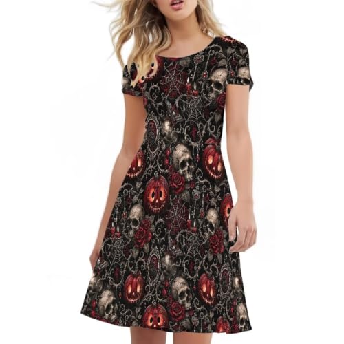 Image of Forchrinse Summer Dresses for Women Crew Neck Short Sleeve Midi Dress Casual Beach Vacation Sundress