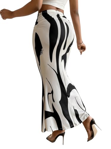 GORGLITTER Women's Ruched Bodycon Maxi Skirt High Waisted Fishtail Pencil Long Skirts Fall Trendy 20252