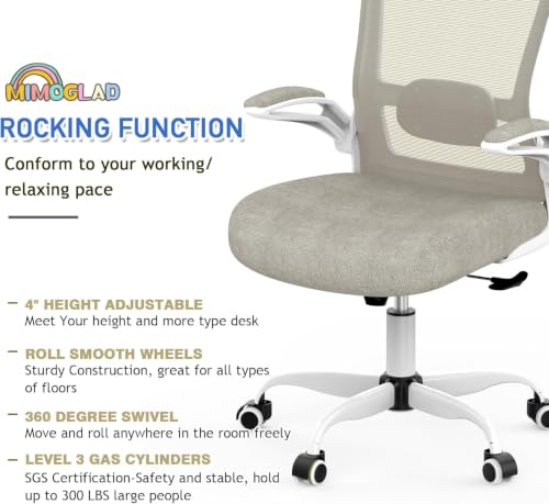 Image of Mimoglad Home Office Chair, High Back Desk Chair, Ergonomic Mesh Computer Chair with Adjustable Lumbar Support and Thickened Seat Cushion (Modern, White and Beige Two-Tone)