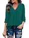 Youtalia Ladies Tunic Tops 3/4 Sleeve, Womens Fall Cuffed Sleeve V Neck Office Shirt Pleated Curved Hem Business Casual Tops Blouse (Large, Dark Cyan)