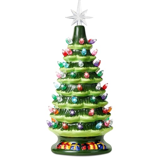 Joiedomi 15 Inch Tabletop Prelit Ceramic Christmas Tree With 70 Multicolor Lights cover