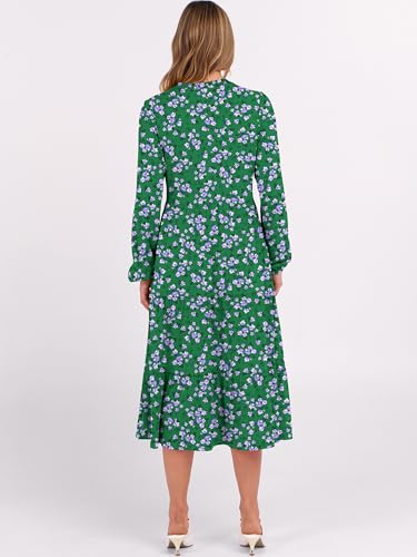 Image of ANRABESS Women's Long Lantern Sleeve Floral Midi Dresses 2026 Fall V Neck Casual Flowy A-line Tiered Boho Vacation Dress