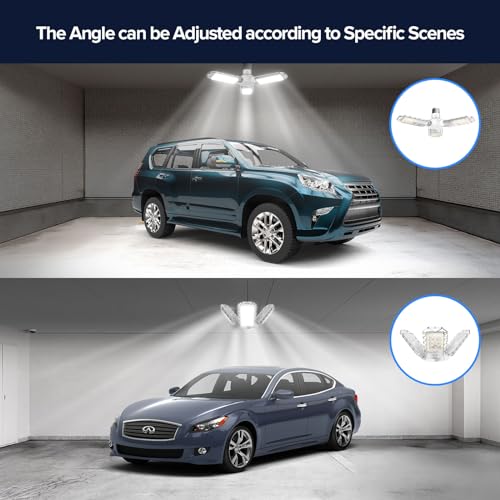 SANSI 22W LED Garage Lamp, Workshop Lamp, 2600LM 5000K deformable Ceiling Light, Garage Lights with 3 Adjustable Panels, E27 Base for Workshop, Warehouse, Basement, Garage