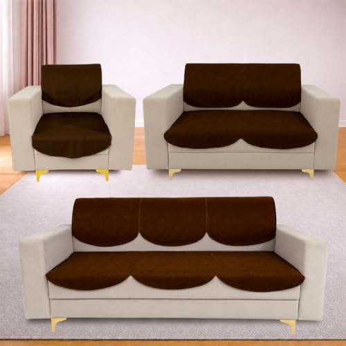Image of Homerz Premium 'Surya Series' Sofa Cover | Stylish Sofa Protector | Net Fabric | Anti-Stain & Washable Slip Cover Exact Size Antislip (New Jerry Brown, 6 (3+2+1) Seater, Seat Cover with Backrest)