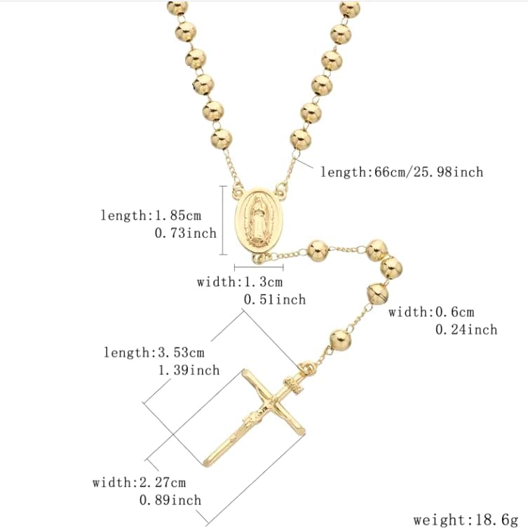 Catholic Rosary Pray Beads Necklace with Virgin Mary Medallion Cross Crucifix 14k Gold Plated Rosaries For Men and Women Communion Rosary Chain Rosarios Catolicos Medalla de Virgen de Guadalupe Oro Laminado - Image 5