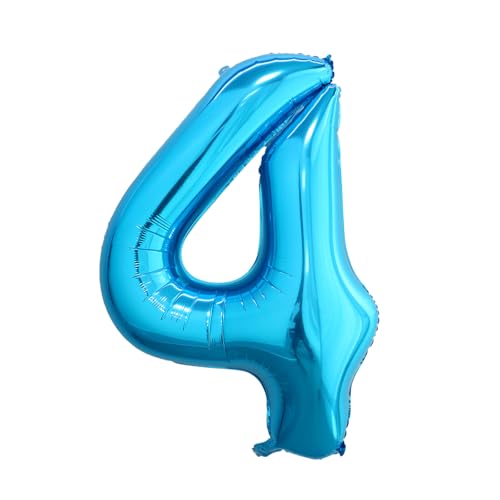 Image of 40 Inch Blue Number 4 Balloon, Giant Number Balloons, Birthday Decorations
