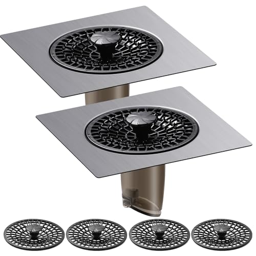 Gitohoni 4 pollici quadrato scarico doccia pavimento - 2 pezzi in acciaio inox raccogli-capelli con coperchio filtro rimovibile antiriflusso deodorante drenaggio pavimento fognatura nucleo per cucina