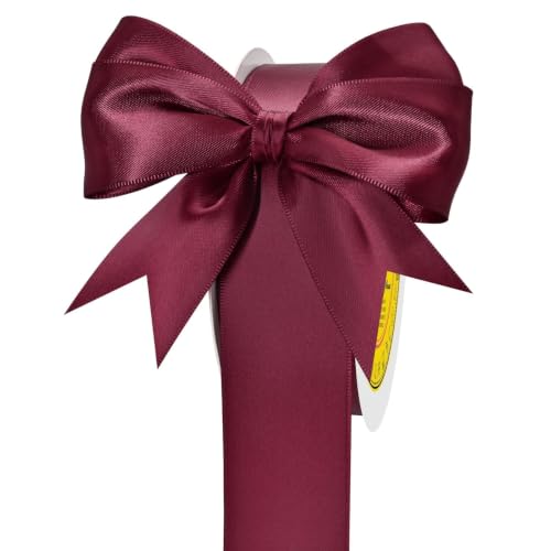Image of Double Face Burgundy Satin Ribbon 1-1 /2 inch X 50 Yards Polyester Burgundy Ribbon for Gift Wrapping Very Suitable for Weddings Party Hair Bow Invitation Decorations and More