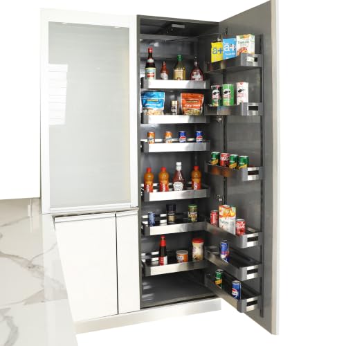 Image of Avocetmobily Stainless Steel Pull Out Kitchen Pantry Unit 600mm Cabinet | 12 Basket Modular Kitchen Storage Organizer | 6 Layer Tall Pantry Rack | 70kg Load Capacity | Silver