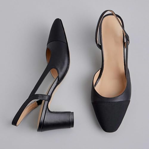 Image of MICIFA Slingback Heels for Women,Round Toe Chunky Heeled Pumps Ankle Strap Fashion Splicing Dress Shoes