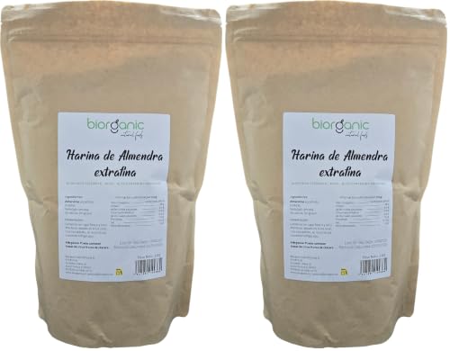 Harina de almendra 1kg KETO, sin gluten. Sin piel. Origen España.100% natural. Certificado sin MGOs. Molienda fina. Marca Española. (Paquete de 2)