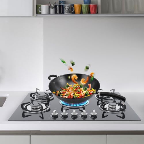 Fornello a gas da incasso, fornello a gas 5 fiamme, vetroceramica per gas naturale e gas propano 30 pollici con 5 bruciatori con protezione termocoppia, vetro temperato nero, 35900BTU