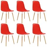 Mhdvray 6er Set Moderne Esszimmerstühle Rot aus Kunststoff 47x50,5x83 cm Bequeme Freischwinger mit...