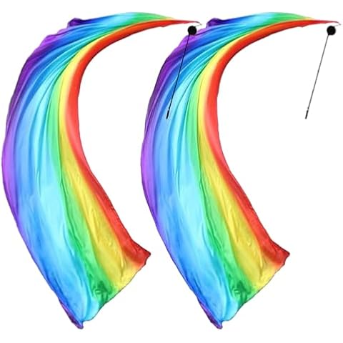 Kellegour 2 Sets Colorful Veil Poi Throwing Balls Silk Poi Throwing Balls Scarf Poi Streamer with Poi Balls for Dance Performances,Halloween Parties,Music Festivals,Photography Cover