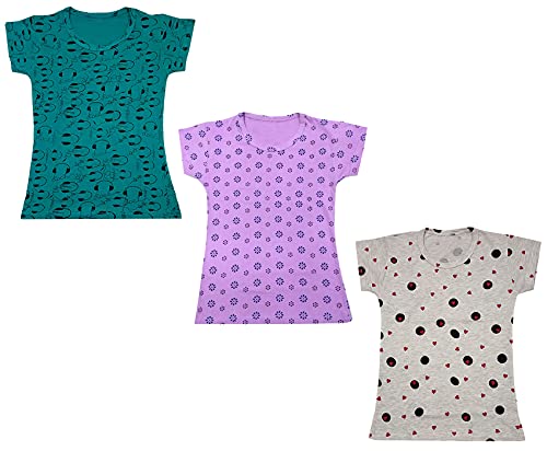 Image of indi weaves Girls Printed Cotton Half Sleeves Tshirts (Pack of 3)