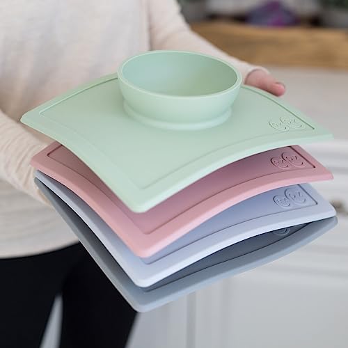 Image of ezpz Happy Bowl - 100% Food Grade Silicone Suction Bowl with Built-in Placemat for Toddlers + Preschoolers Promotes Baby Self-Feeding, Non-Slip, BPA Toxic Free, Microwave Safe - 24months+ (Grey)