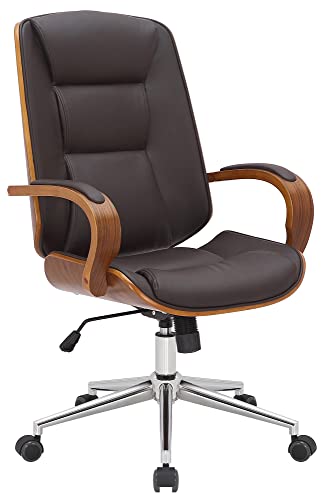 CLP Silla De Oficina Yankton En Polipiel & Madera Curvada I Sillón Ejecutivo Giratorio con Reposabrazos & Base Metálica, Color:Nuez/marrón