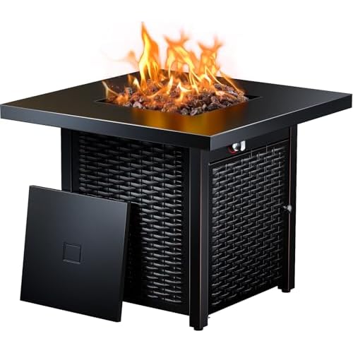 Ciays 32 Inch Propane Fire Pit, CSA-Listed Outdoor Gas Fire Pit 50,000 BTU Steel Fire Pit Table with Lid, Add Warmth and Ambience to Gatherings and Parties On Patio Deck Garden, Black,CIFPT4B