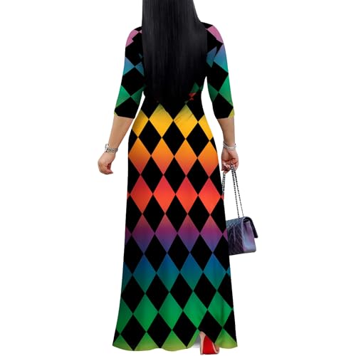 Image of PinkPatty Women's Plus Size Maxi Dress Casual 3 /4 Sleeve Dress with Belt | Soft stretch feel, printed style, flowy A-line fit, v neck, waist tie, side pockets, for vacation, party and daily wear