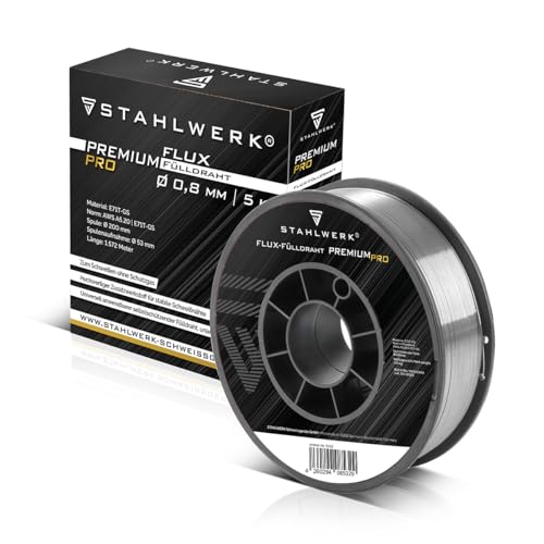 STAHLWERK FLUX Fil fourré - E71T-GS 0,8 mm, bobine de fil de 5 kg D200, bobine de fil pour mandrin de 50 mm, fil de soudage premium, matériau d'apport, fil de soudage universel, fil fourré électrode