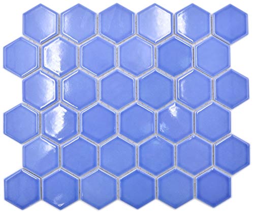 Mosaico de cerámica hexágono, color turquesa brillante, azulejos de mosaico para pared, cocina, baño, MOS11H-6501_f