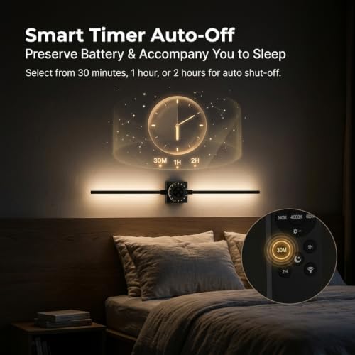 Image of 31.5 Inch Battery Operated Wall Sconce Set of 2, 8000mAh Dimmable Modern LED Wall Sconce, 360Rotate Rechargeable 3000K-6000K Wall Lights with Remote Control for Living Room, Hallway, Bedroom