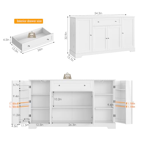 Hithos 54 Inch Buffet Cabinet With Storage, Modern Kitchen Buffet Sideboard With Drawer thumb #1